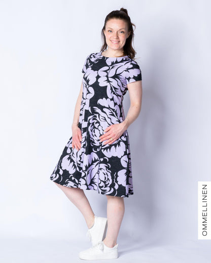 DRESS tunic - short sleeve, Babuhska Roses Giant - black/lilac