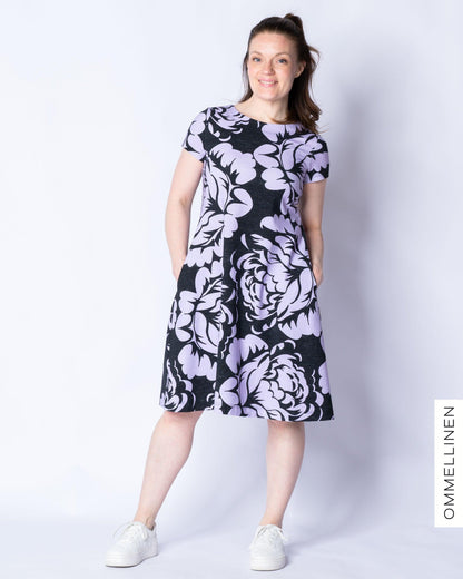 DRESS tunic - short sleeve, Babuhska Roses Giant - black/lilac