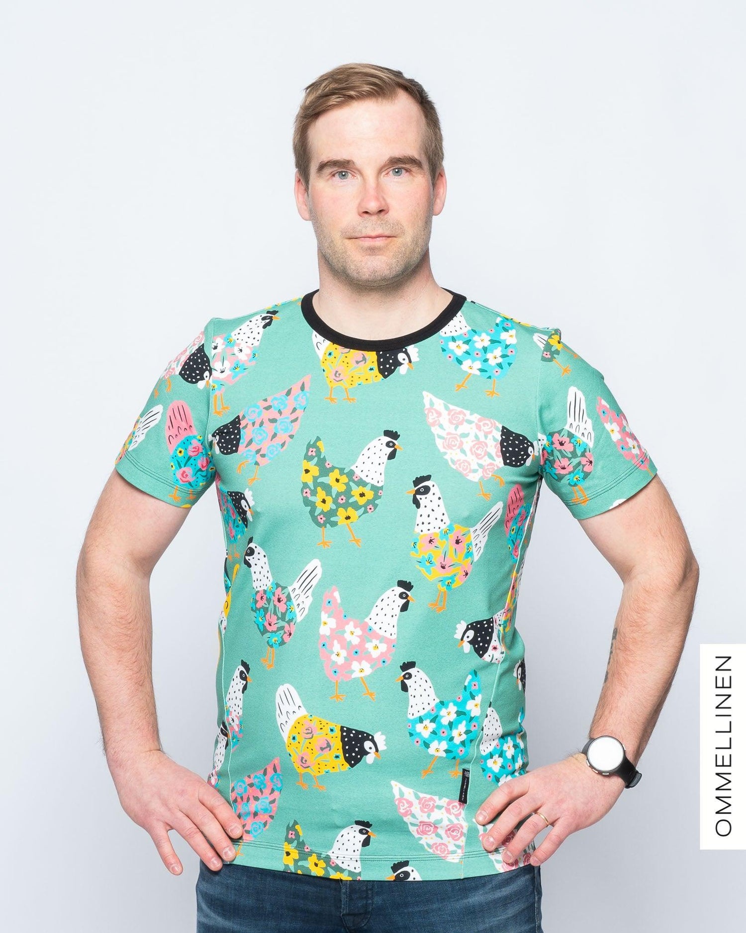 Miesten T-paita, Kana - merenvihreä - Ommellinen