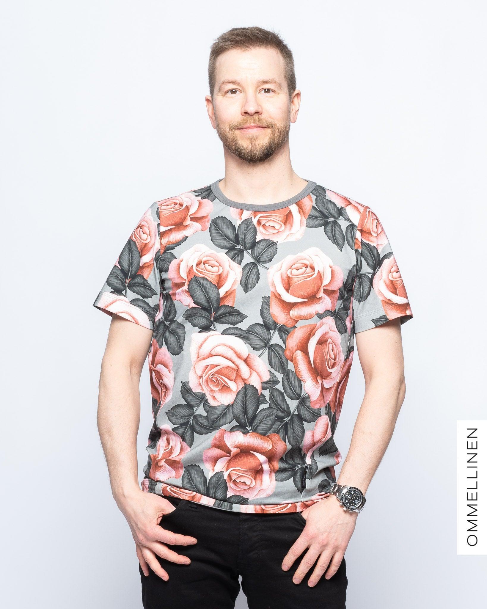 Miesten T-paita, Ruusut - harmaa - Ommellinen